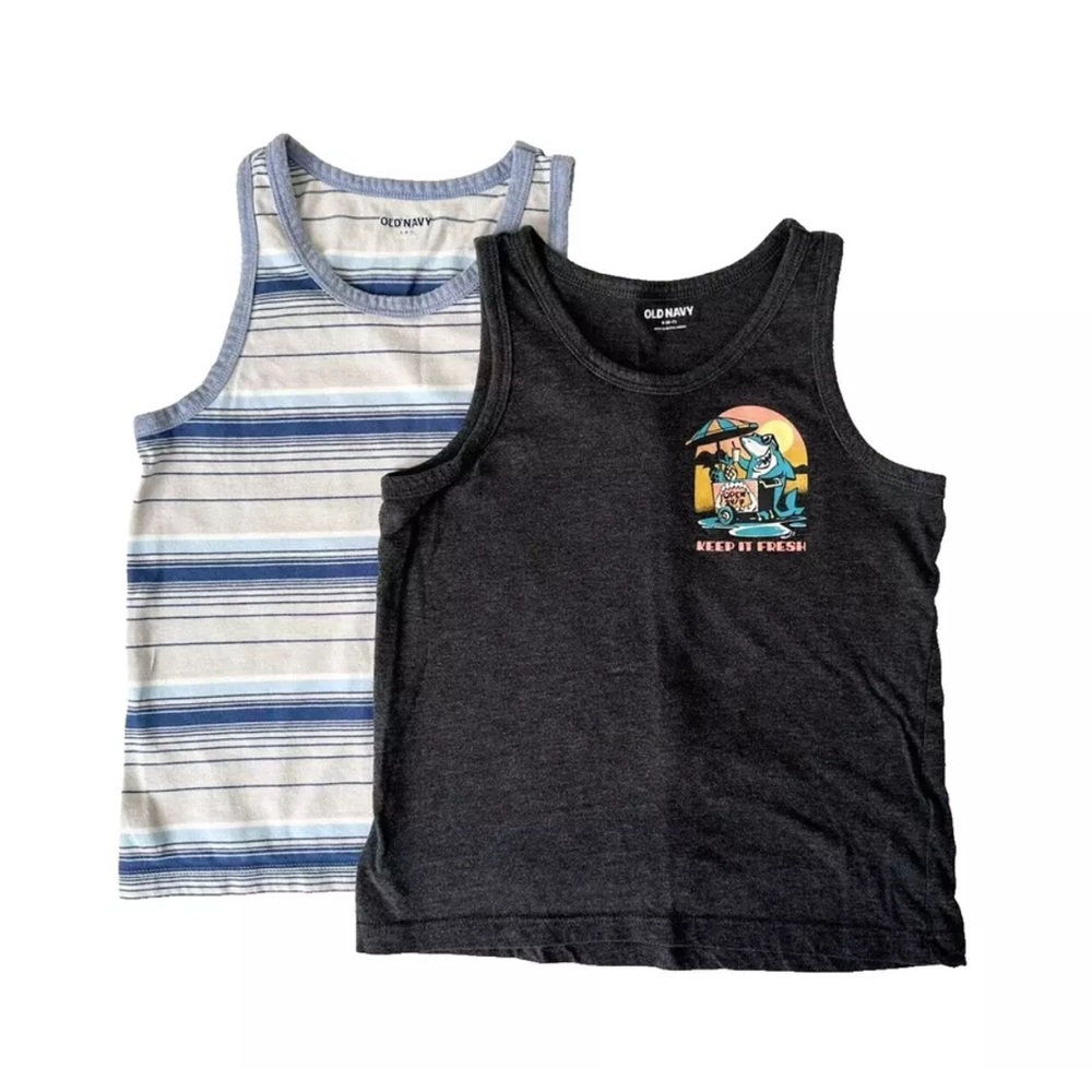 Old Navy S (6-7) Tank Tops Sleeveless Shirts 2 Pack Blue Stripes Keep It Fresh